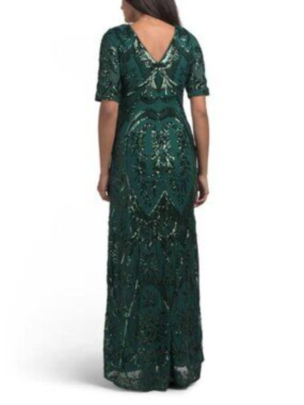 BETSY & ADAM Short Sleeve Sequin Gown - Picture 2 of 4
